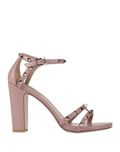 Valentino Garavani Woman Sandals Antique Rose Size 10 Leather In Pink