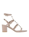 Valentino Studded Leather Block Heel Sandals In Pink