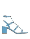Valentino Rockstud Caged Ankle-strap Sandals In Blue
