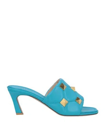 Valentino Garavani Woman Sandals Azure Size 8 Leather In Blue