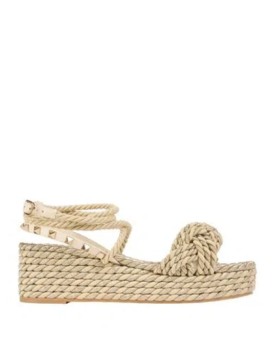Valentino Garavani Woman Sandals Beige Size 7 Textile Fibers In Brown