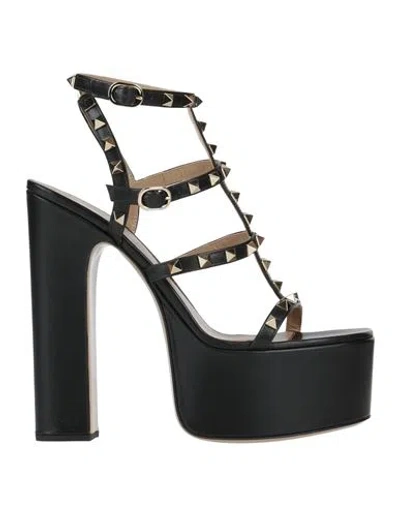 Valentino Garavani Woman Sandals Black Size 10 Soft Leather
