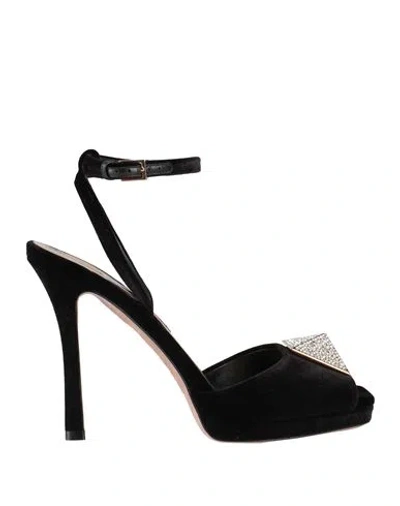 Valentino Garavani Woman Sandals Black Size 11 Textile Fibers