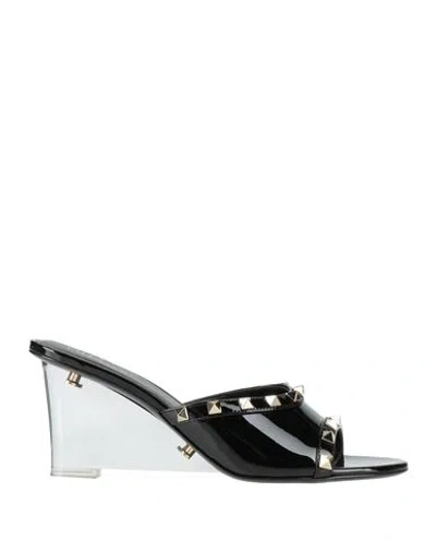 Valentino Garavani Woman Sandals Black Size 5 Leather In Es7 Nero/trasparente