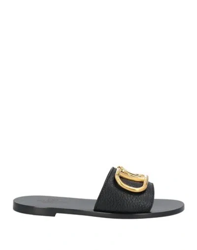 Valentino Garavani Vlogo Leather Slides In Black