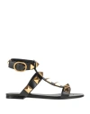 Valentino Roman Stud Leather Flat Sandals In Black