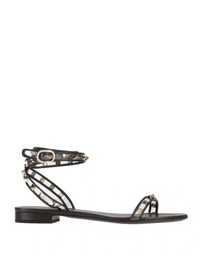 Valentino Garavani Woman Sandals Black Size 6.5 Leather, Plastic
