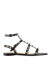 Valentino Garavani Rockstud Flat Calfskin Sandal With Straps Woman Black 41.5 In Black