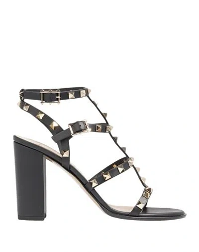 Valentino Garavani Woman Sandals Black Size 7.5 Soft Leather In Black