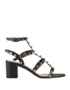 Valentino Rockstud Leather 60mm City Sandals In Black