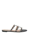 Valentino Rockstud T-strap Flat Slide Sandals In Black