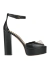Valentino Garavani Woman Sandals Black Size 6.5 Leather In Black