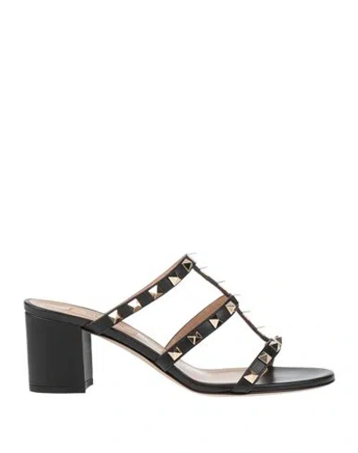 Valentino Garavani Rockstud Calfskin Leather Slide Sandal 60 Mm Woman Black 40.5