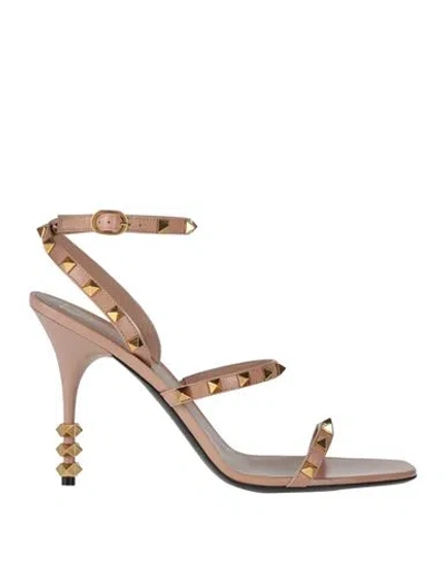 Valentino Garavani Woman Sandals Blush Size 11 Leather In Pink
