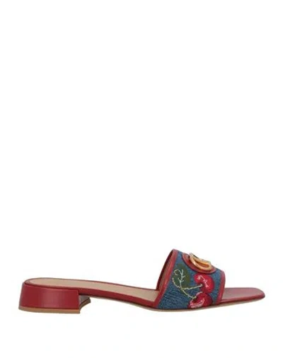 Valentino Garavani Woman Sandals Brick Size 8 Textile Fibers, Leather In Multi
