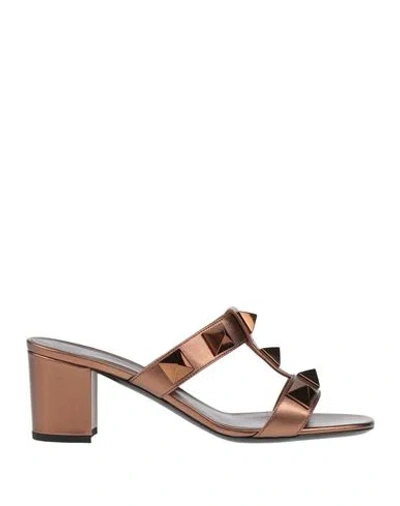 Valentino Garavani Woman Sandals Bronze Size 8 Leather In Yellow