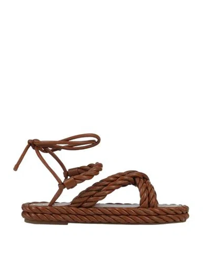 Valentino Garavani Woman Sandals Brown Size 5 Soft Leather