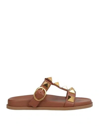 Valentino Garavani Woman Sandals Brown Size 6 Leather