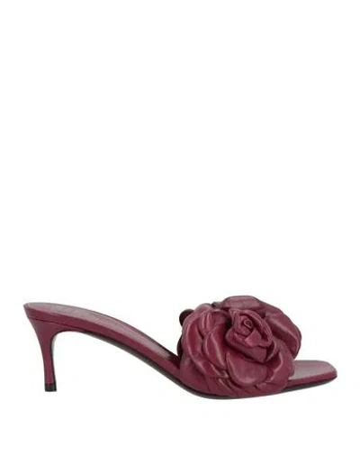 Valentino Garavani Woman Sandals Burgundy Size 7.5 Soft Leather In Red