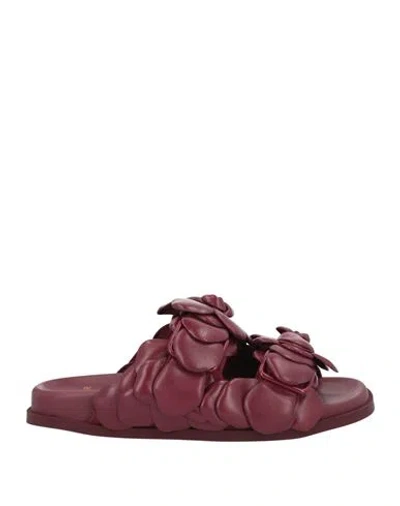 Valentino Garavani Woman Sandals Burgundy Size 8 Leather