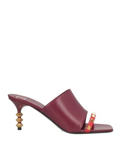 Valentino Garavani Woman Sandals Burgundy Size 8 Leather In Red