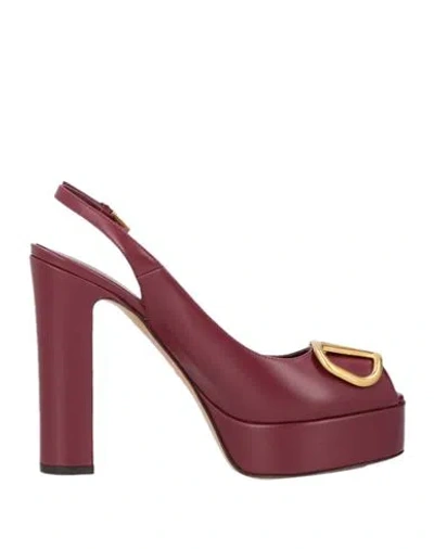 Valentino Garavani Woman Sandals Burgundy Size 11 Leather In Red