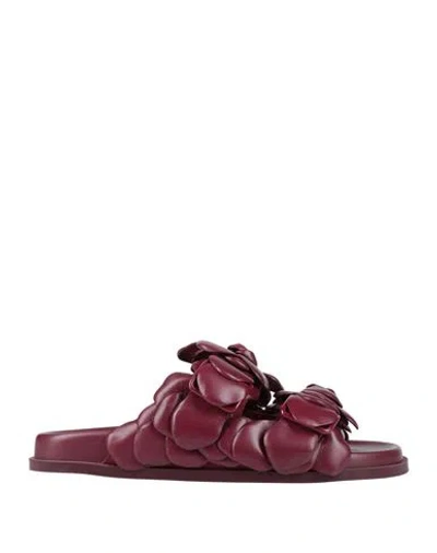 Valentino Garavani Woman Sandals Burgundy Size 8.5 Soft Leather In Red