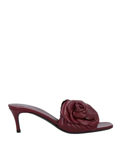 Valentino Garavani Woman Sandals Burgundy Size 8 Soft Leather In Red
