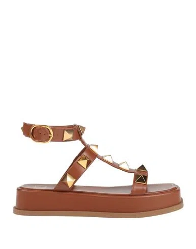 Valentino Garavani Woman Sandals Camel Size 10 Leather In Neutral