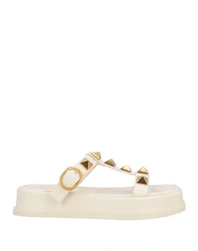 Valentino Garavani Woman Sandals Cream Size 10 Soft Leather In White