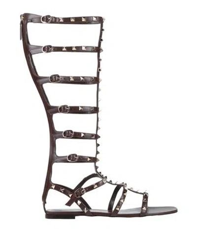 Valentino Garavani Woman Sandals Dark Brown Size 7.5 Leather