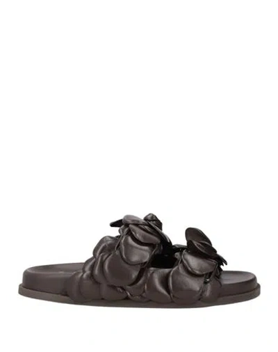 Valentino Garavani Woman Sandals Dark Brown Size 8 Leather