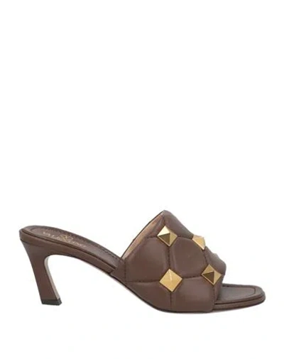 Valentino Garavani Woman Sandals Dark Brown Size 8 Leather In Brown