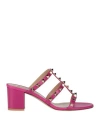 Valentino Garavani Woman Sandals Fuchsia Size 6.5 Soft Leather In Pink