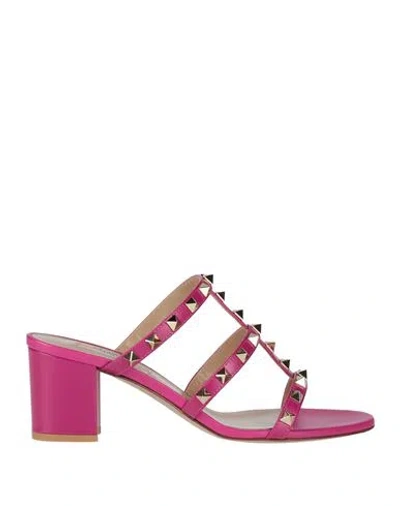Valentino Garavani Woman Sandals Fuchsia Size 6.5 Soft Leather In Pink