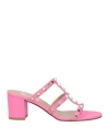 Valentino Garavani Woman Sandals Fuchsia Size 8 Leather In Pink