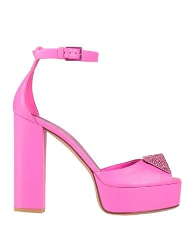 Valentino Garavani Woman Sandals Fuchsia Size 8 Leather In Pink