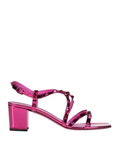Valentino Garavani Woman Sandals Fuchsia Size 8 Leather In Pink