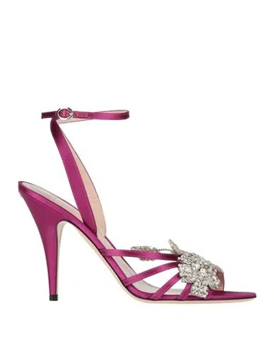Valentino Garavani Woman Sandals Garnet Size 8.5 Textile Fibers In Purple