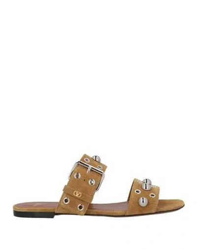 Valentino Garavani Woman Sandals Khaki Size 8 Leather In Brown
