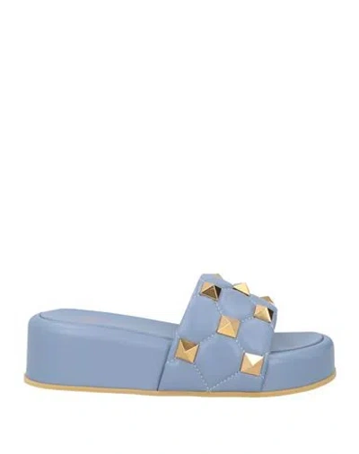 Valentino Garavani Woman Sandals Light Blue Size 6 Leather