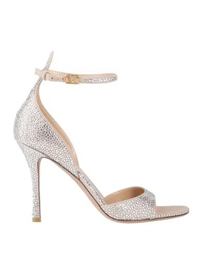 Valentino Garavani Vlogo Embellished Leather Sandals In Metallic