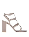 Valentino Multicolor Calf Leather Bos Taurus Platform Sandals In Beige