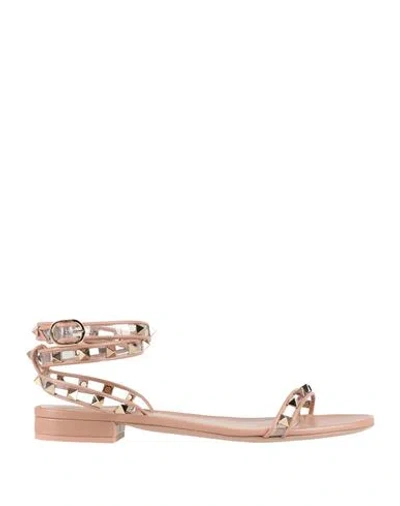 Valentino Garavani Woman Sandals Light Brown Size 7 Leather, Plastic In Neutral