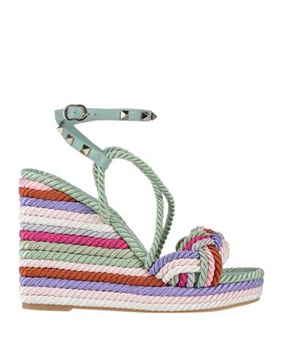 Valentino Garavani Woman Sandals Light Green Size 7 Textile Fibers In Multi
