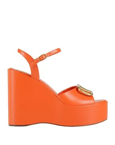 Valentino Vlogo Leather Sandals In Orange