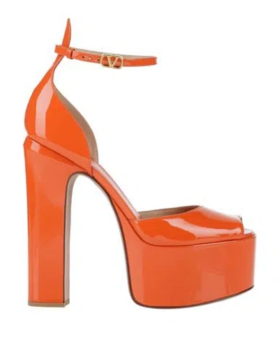 Valentino Garavani Woman Pumps Orange Size 6.5 Soft Leather