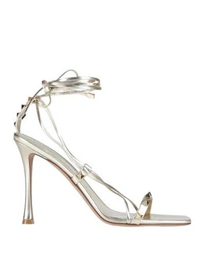 Valentino Garavani Woman Sandals Platinum Size 11 Leather In Grey