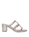 Valentino Garavani Rockstud Metallic Calfskin Leather Slide Sandal 60 Mm Woman Skin 41.5 In Grey