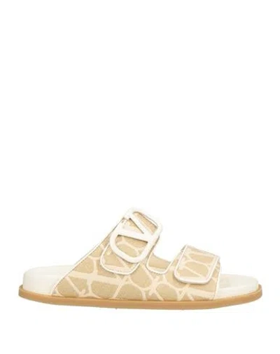 VALENTINO GARAVANI VALENTINO GARAVANI WOMAN SANDALS SAND SIZE 7 LEATHER, TEXTILE FIBERS